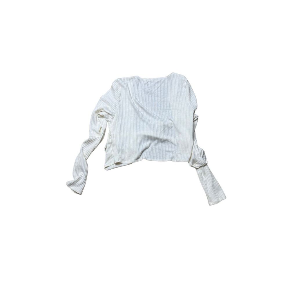 Reformation Petals Wrap Ribbed Knit Long Sleeve Top Blouse White Large - Picture 5 of 8